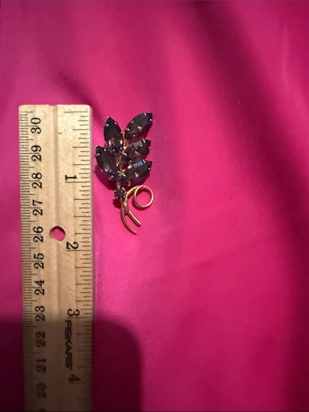 Gold-Tone Leaf Brooch with Smoky Purple Crystal Stones